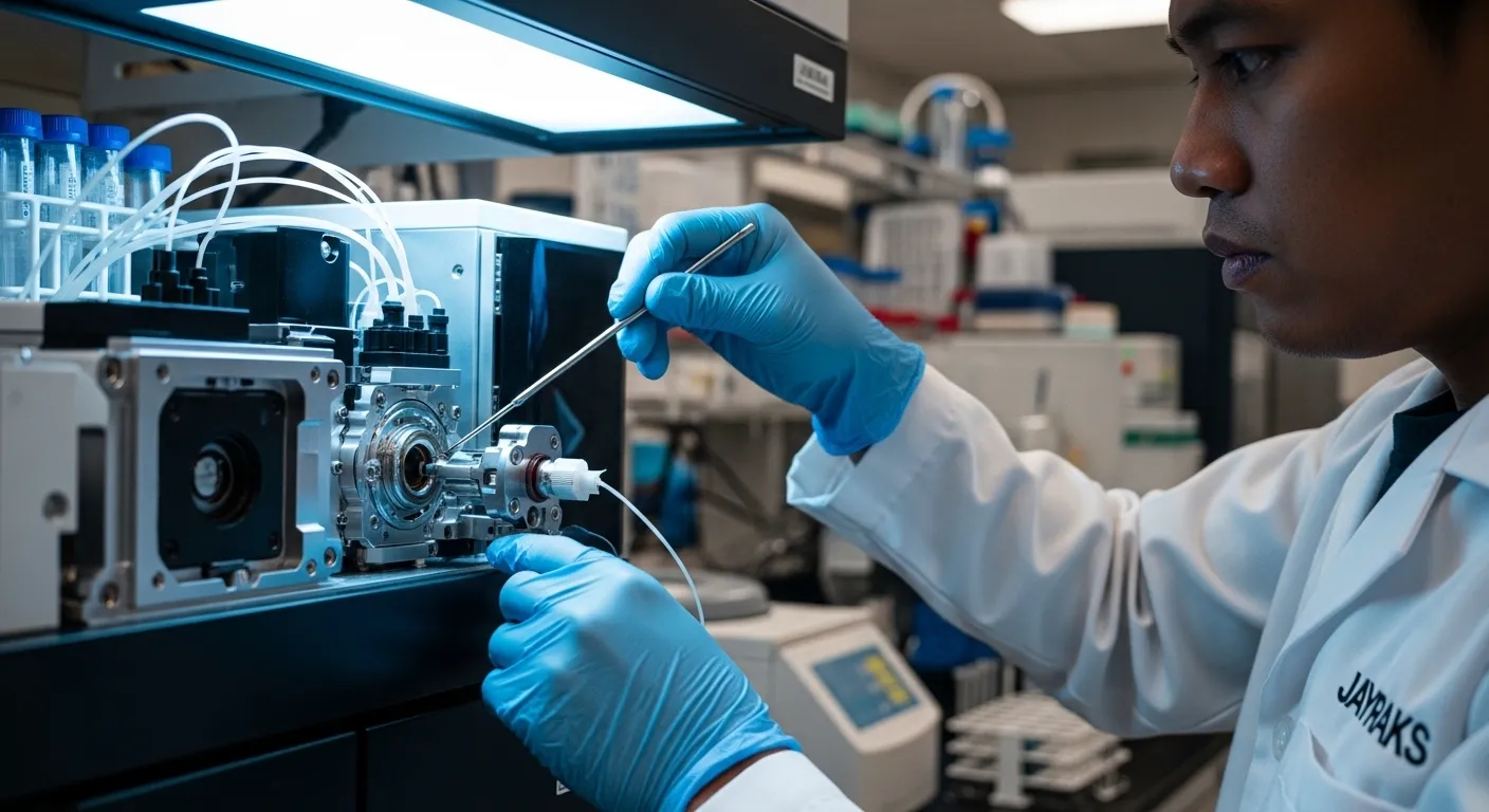 Close-up hardware detektor Triple Quadrupole untuk analisis tingkat ultra-trace
