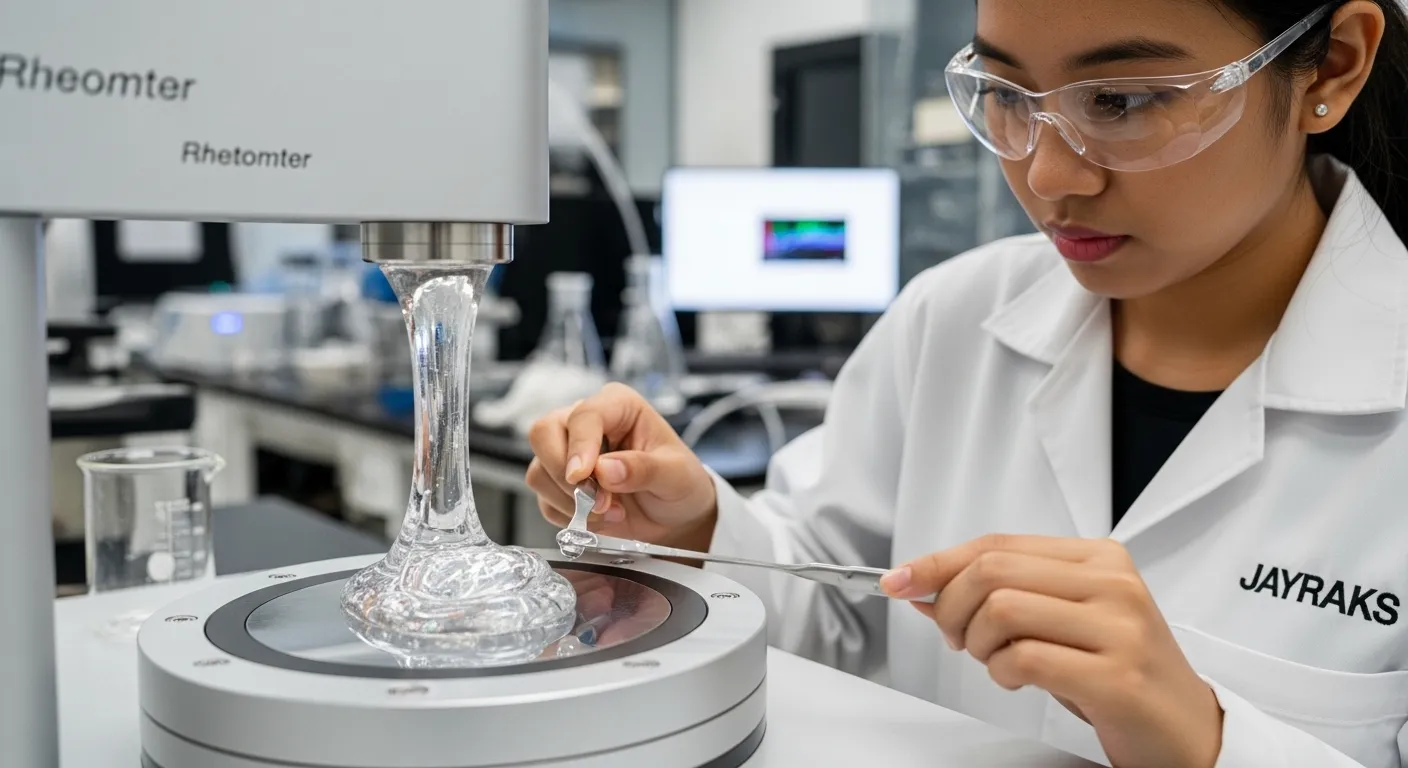 Application scientist dari PT JAYRAKS sedang memberikan bimbingan teknis uji viskoelastisitas kepada pengguna lab