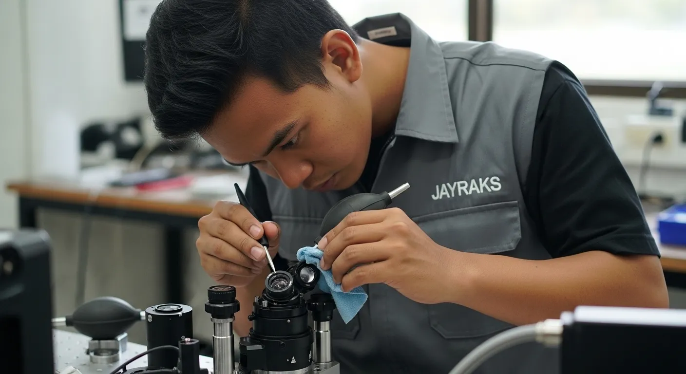 Close-up detail suku cadang tabung grafit (graphite tube) dan sistem filtrasi tingkat tinggi pada Atomic Absorption Spectrometer