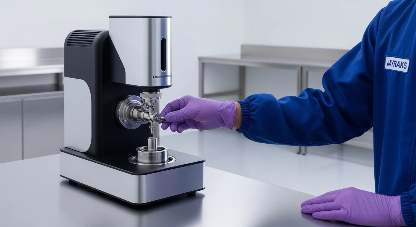 Application scientist sedang memberikan pelatihan validasi metode PSA kepada analis lab farmasi